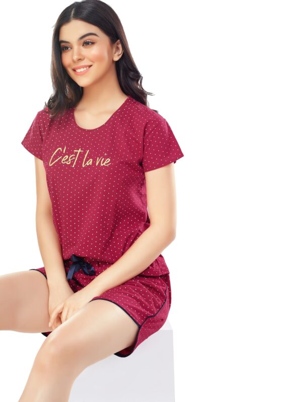 Women's Cotton Red Dot Printed Shorts Set