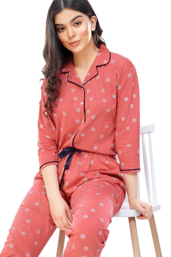 Women's Cotton Brown Geometric Printed Stylish Night Suit Set