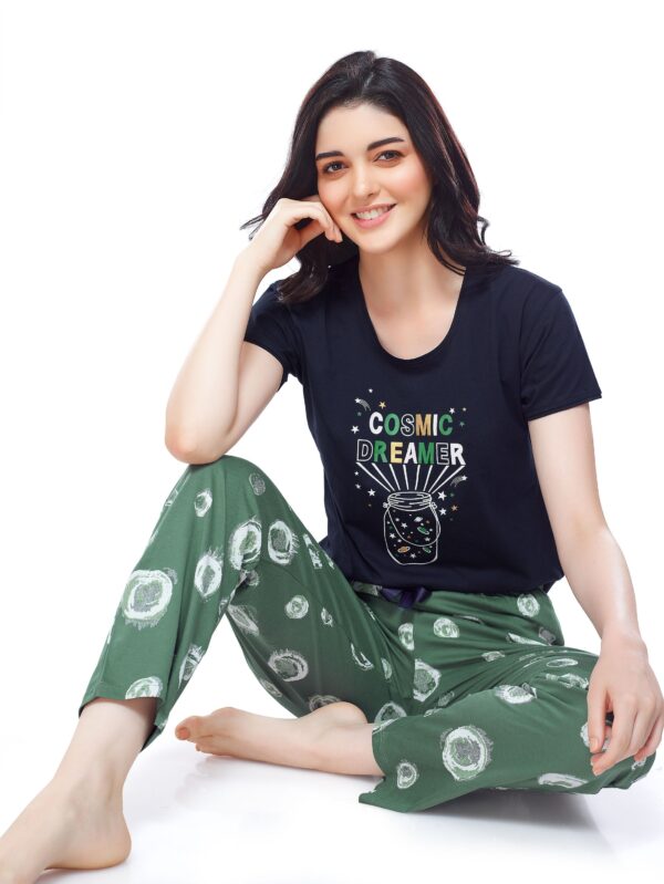 Women's Cotton Black Bubble Printed Stylish Night Suit Set