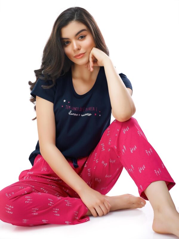 Women's Cotton Navy Blue Arrow Printed Stylish Night Suit Set